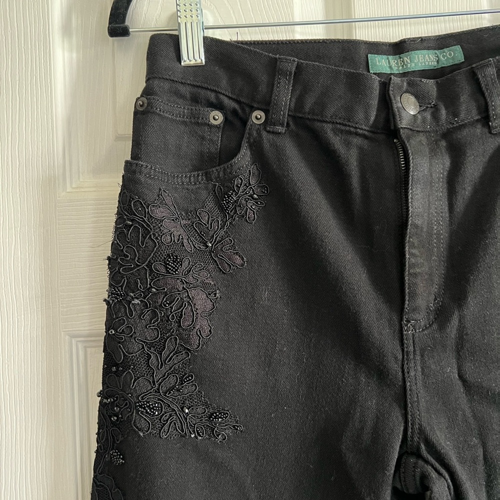 Lauren Jeans Black Embroidered Beaded Straight Leg 4 - Picture 2 of 7